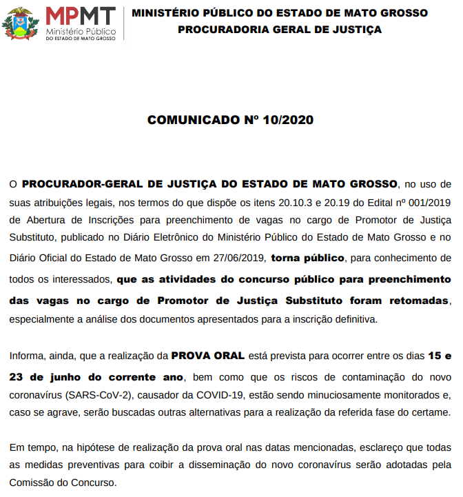 Comunicado concurso MP MT