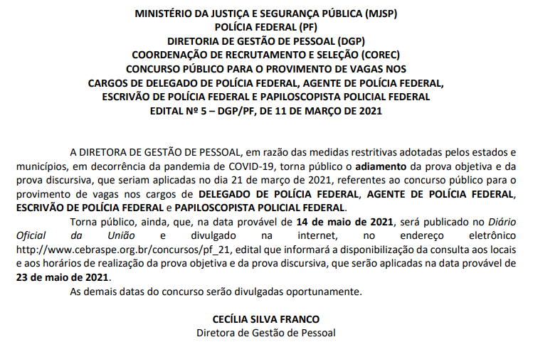 Suspensão do Concurso PF